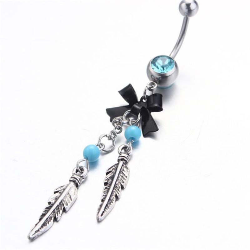 Fashion Bowknot Dream Catcher Feather Navel Ring Belly Rings Sexy for Women Body Piercing Jewelry