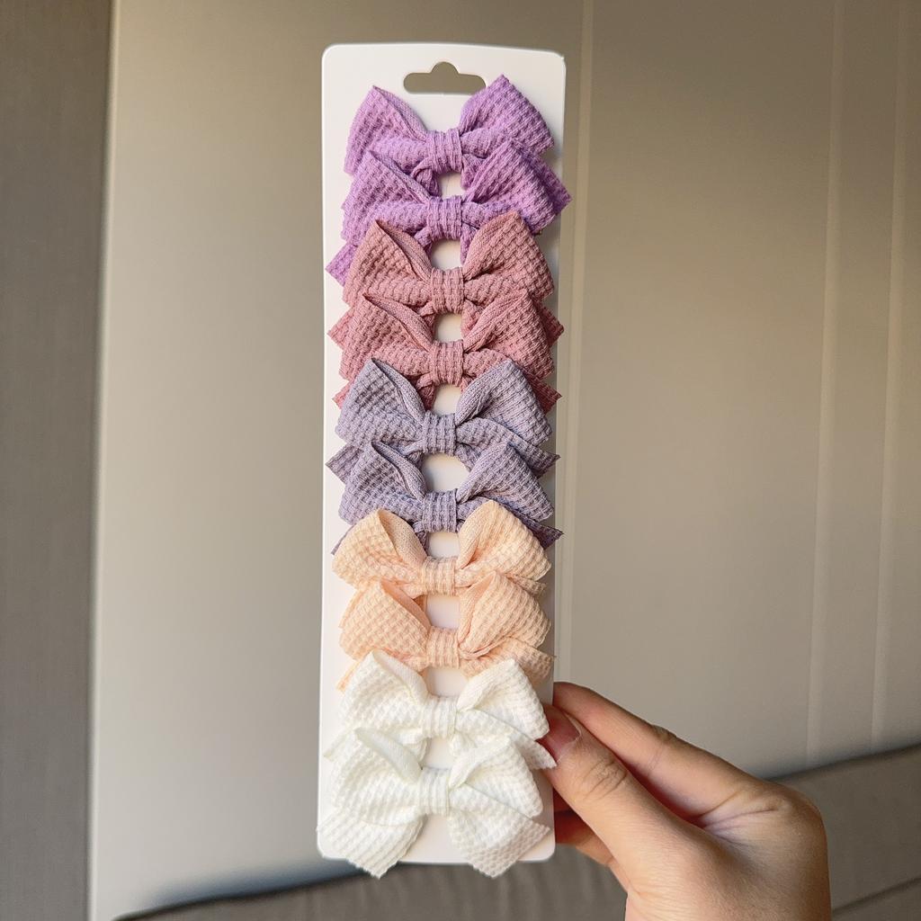 10Pcs/set Soft Cotton Bow Hairpin Girl Sweet Plaid Design Hairclip Solid Color Lovely Hairgripe Barrettes Kids Hair Accessories