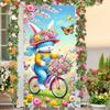 Spring Easter Door Cover 71x35 Inch Welcome Spring Door Banner Easter Bunny Door Decorative Colorful Flower Basket Rabbit Background for Spring