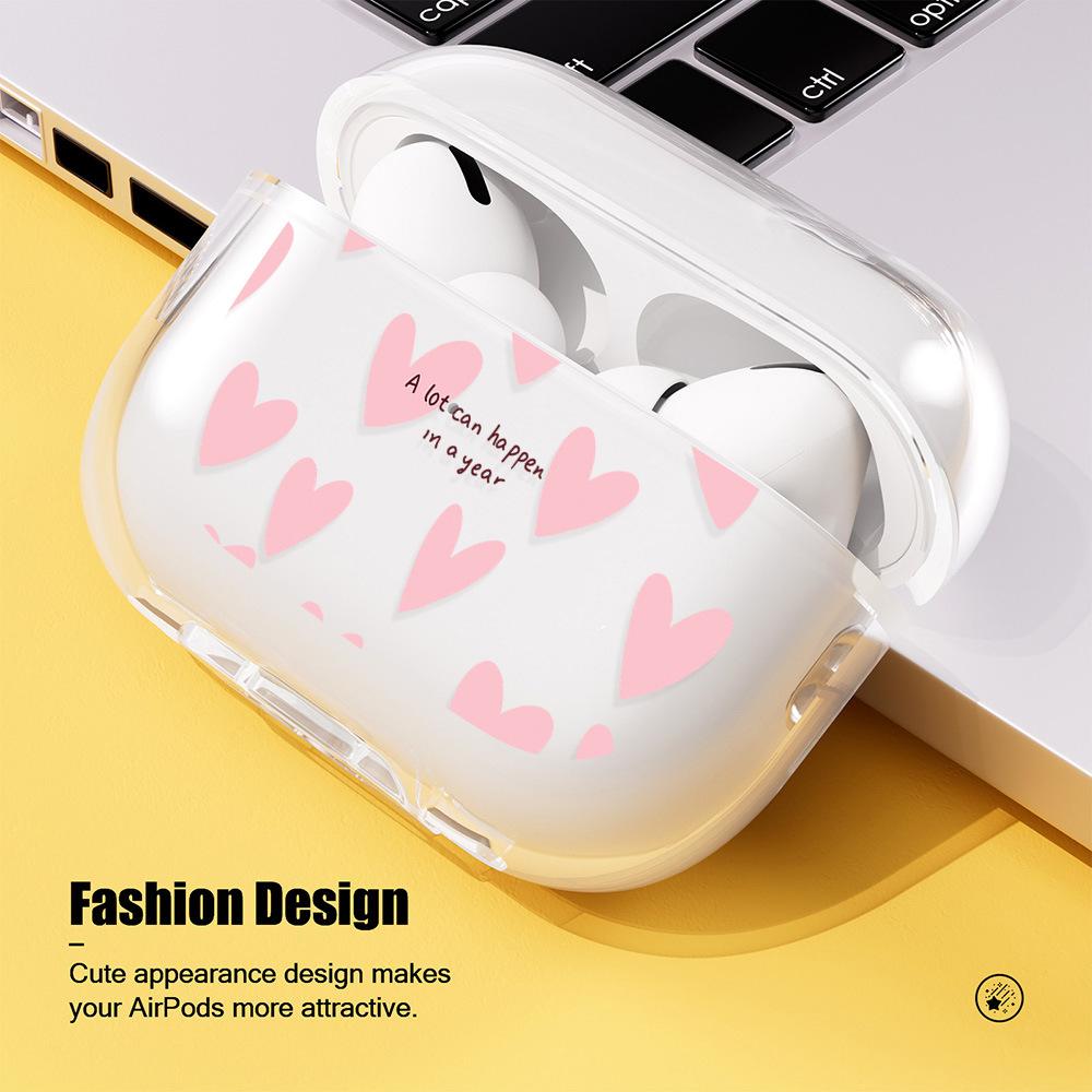 Pink love for AirPodsPro Apple wireless earphone cover TPU soft case Apple 1/2/3 transparent