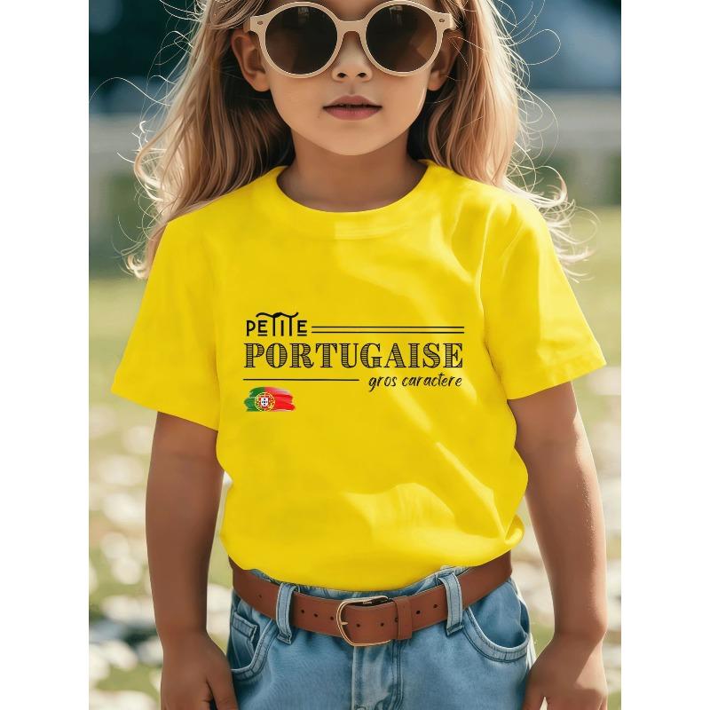 

European Size Childrens Round-neck Short-sleeved T-shirt with Unique English Patterns PETITE PORTUGAISE 98cm жёлтый