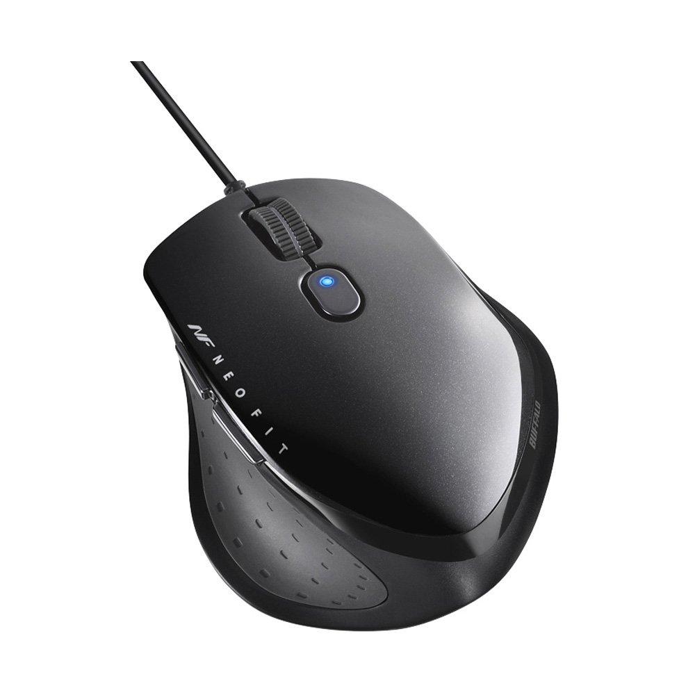 Buffalo BUFFALO Wired BlueLED Neofit BSMBU515SBK 5-Button Mouse, Small, Black,