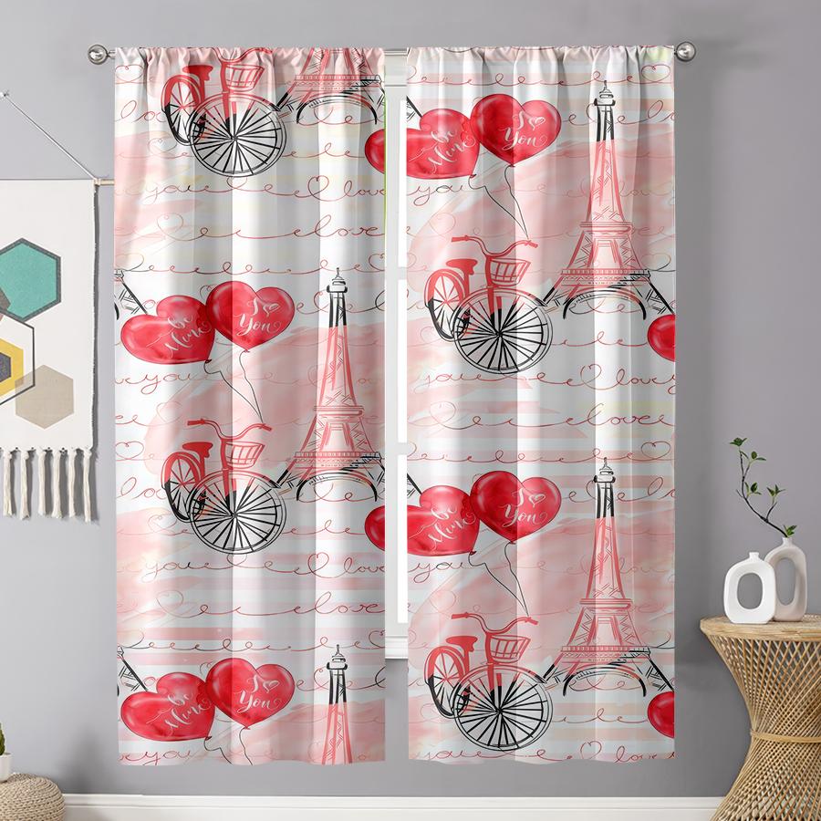 

Набор из 2 розовых романтических парижских штор Сладкий стиль Декор спальни гостиной Штора на кулиске Из полиэстера Отличного качества W100*H70(CM)-Rod Pocket&1PCS
