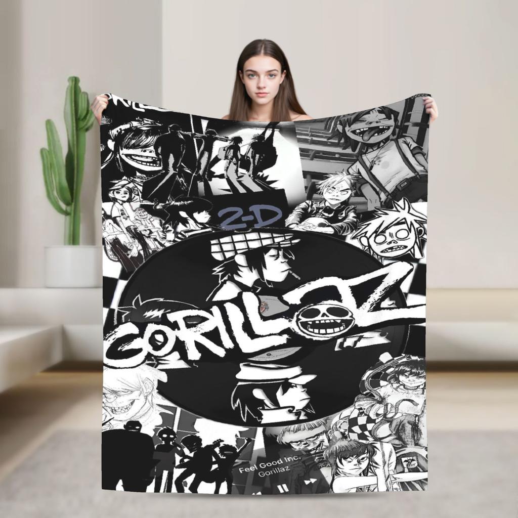 Gorillazs Flannel Blanket Winter Band Rock Warm Throw Blanket for Children Home Decor Graphic Bedspread Sofa Bed Cover