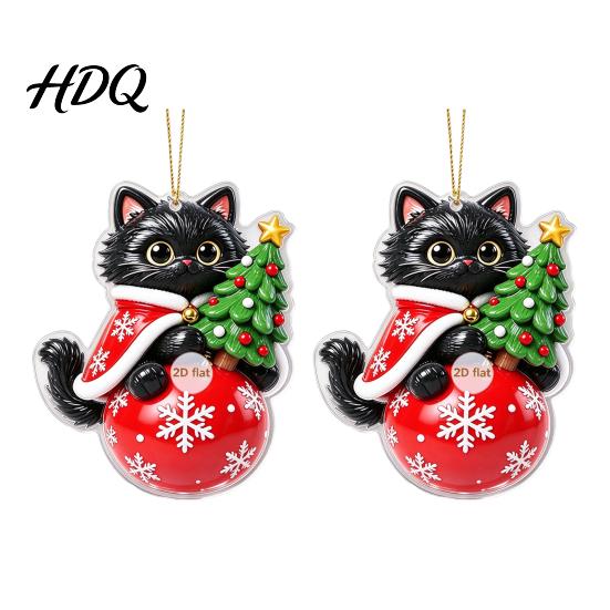 Acrylic Hanging Decor 2 Pcs Christmas Ornament Crystal Snowman Cat Santa Pattern Decoration Celebration Supplies Double Sided 2D Pendant for Holiday