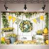 2D plan view, 1 lemonade stand background, decorated with spring flower patterns - yellow
