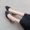 French Chunky Heel Color Block Backless Open Toe Sandals, Size 44, Women's Flats In Little Xiang Style.