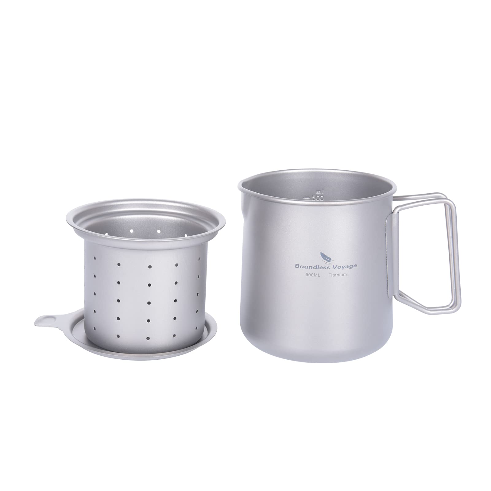 

Кружка титановая Boundless Voyage объемом 500 мл с фильтром, крышкой, складной ручкой, легкая, компактная, совместимая с открытым огнем, одиночная кружка для отдыха на природе