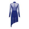 Damen Lyrical Tanzkleid S-XXL: Transparenter Netzstoff Langarm mit glitzernden Strasssteinen & Eingearbeiteten Schrittknöpfen Höschen Rüschen Design