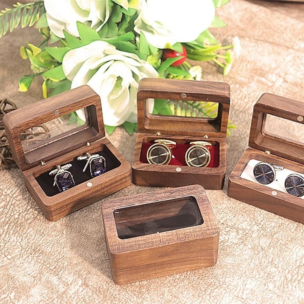 Rectangular Wooden Ring Box Double Slot Jewelry Ring Holder  for Proposal Rings