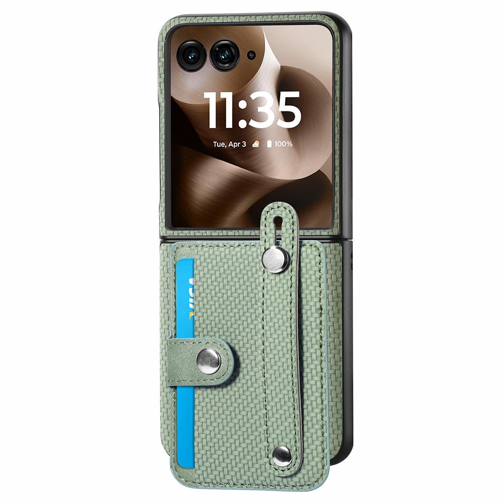 

Чохол для Motorola Razr 60 Ultra 5G Текстура вуглецевого волокна Ремінець Підставка Шкіра ПУ+ПК Чохол для телефону Green