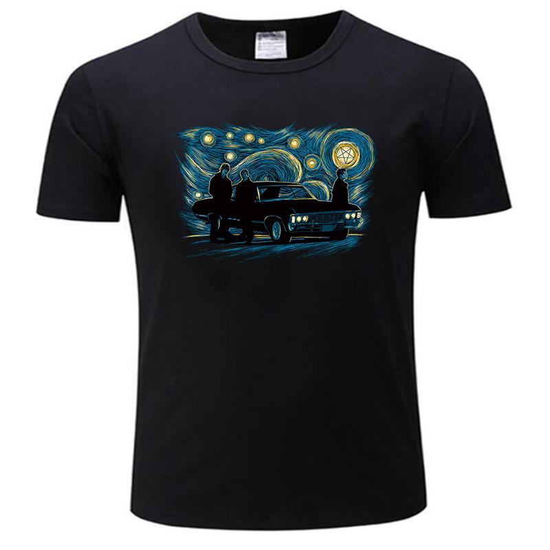 Classic Starry Night Supernatural T Shirts Short Sleeve Winchester Bros Tshirts Printed Tee Tops Soft Cotton Slim Fit Tshirts