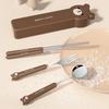 Cartoon Bear Cutlery Set with Case Stainless Steel Kids Fork Spoon Portable Cutlery Set Travel Tableware Reusable Flatware