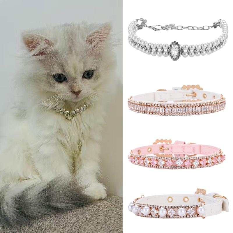 Luxusní kočičí štěně perlový náhrdelník kamínkový obojek pro kočky malé psy Ragdoll kočka Sphynx náhrdelníky doplňky pro mazlíčky collier chat