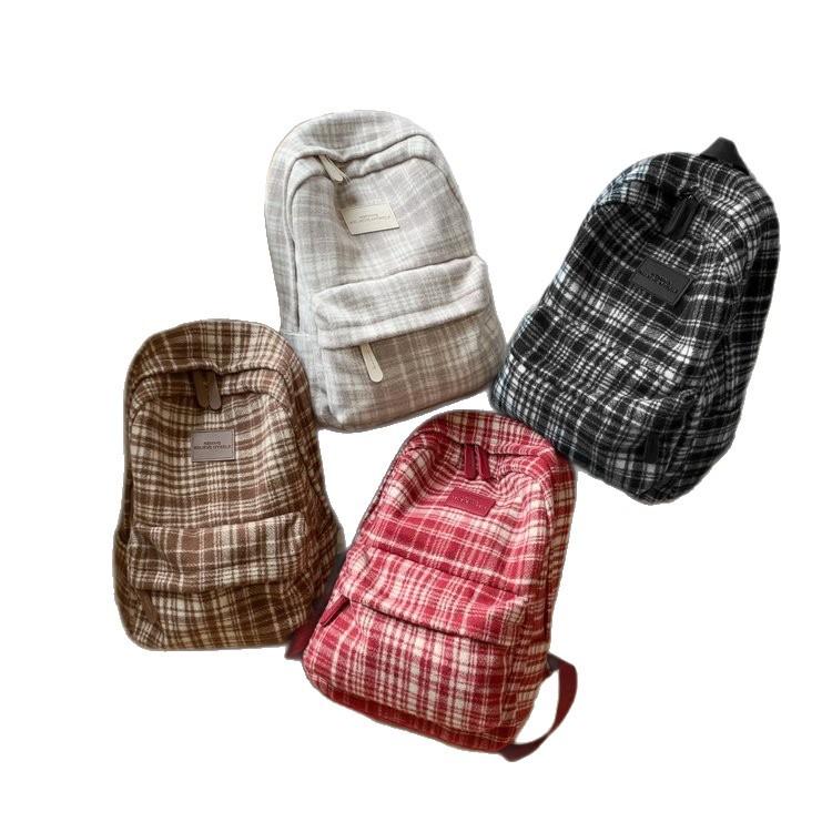 Schoolbag Japanese ins retro plaid high value large capacity simple versatile schoolbag junior high school student backpack