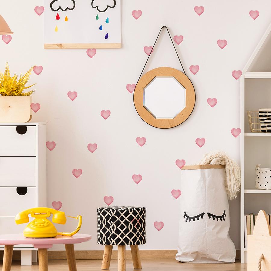 Rosa herzförmige Wandaufkleber, Mädchenzimmer Wanddekorationsaufkleber, Warme Schlafzimmer selbstklebende Wandaufkleber