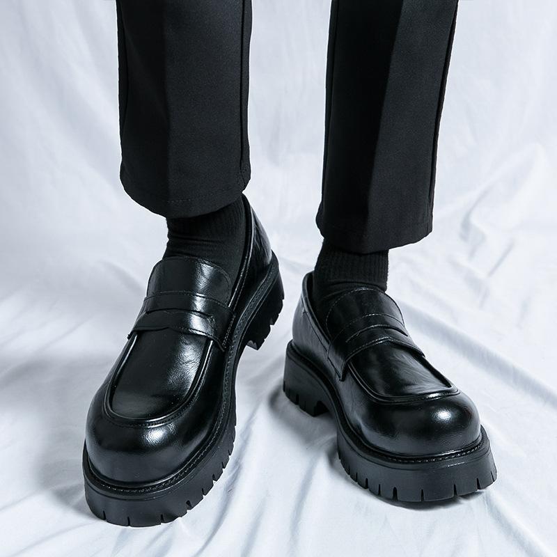 Leather Shoes Men's Thick-soled Business Dress Casual Shoes One-pedal Loafers Thick-soled Heightening Wedding Shoes