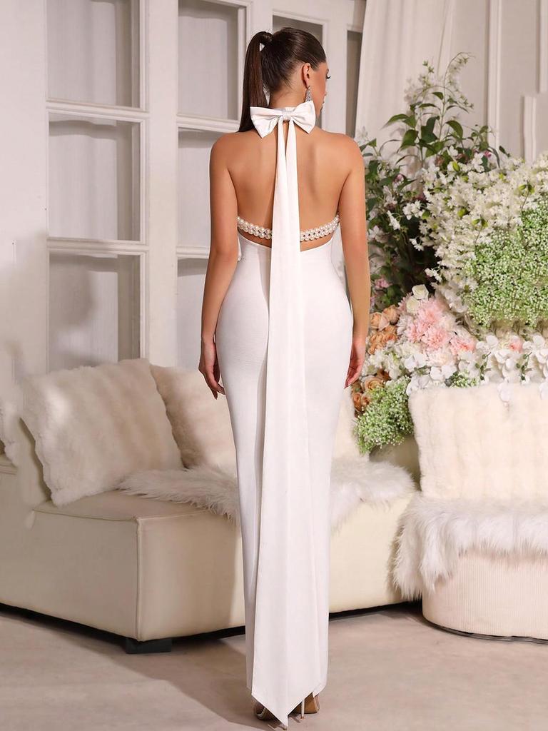 Rochie Europeană și Americană cu Mâneci tip halter, spate gol, bandaj: Rochie Sexy, la Modă pentru Petrecere, Nuntă, Banchet