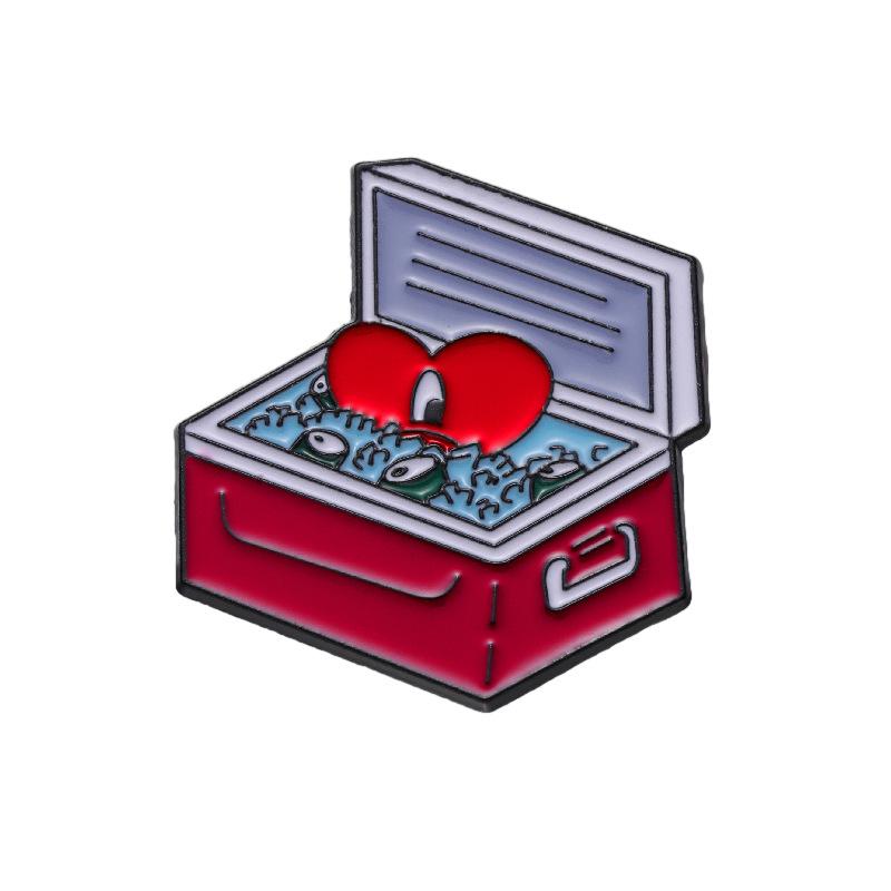 Red Cartoon Unique Box Shaped Brooch Stylish Alloy Pin For Accessories Fashionable