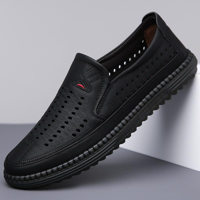 Fashion Beef Tendon Base Hallow Leather Shoes for Men Summer Breathable Fashion Casual Loafers Male Solid Color New Designer Shoes Man
