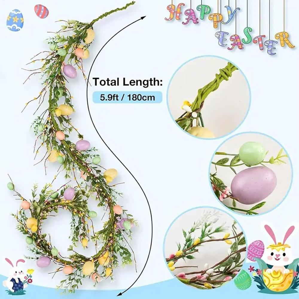 Easter Wreath, 70.8-inch Easter Egg Wreath, Decorative Fireplace Mantel, Artificial Egg Wreath, Easter Home Kitchen Fireplace