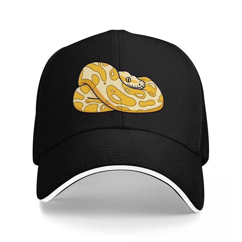 Snake Pattern Baseball Cap Black Adjustable Hat with Yellow Python Design for Men and Women Fashion Streetwear Accessory