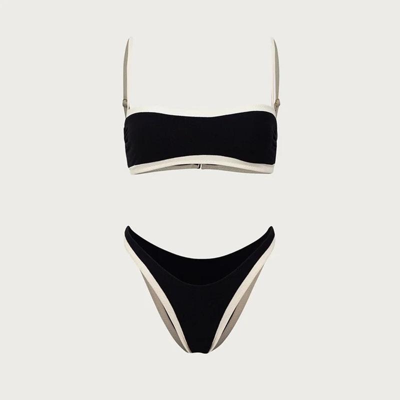 2024 European & American Tube Top Swimsuit: Women's High-Waist, Sexy, Big Chest, Color-Matched Bikini Briefs