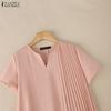 ZANZEA Women Casual V-Neck Solid Color Loose Short Sleeve Dress