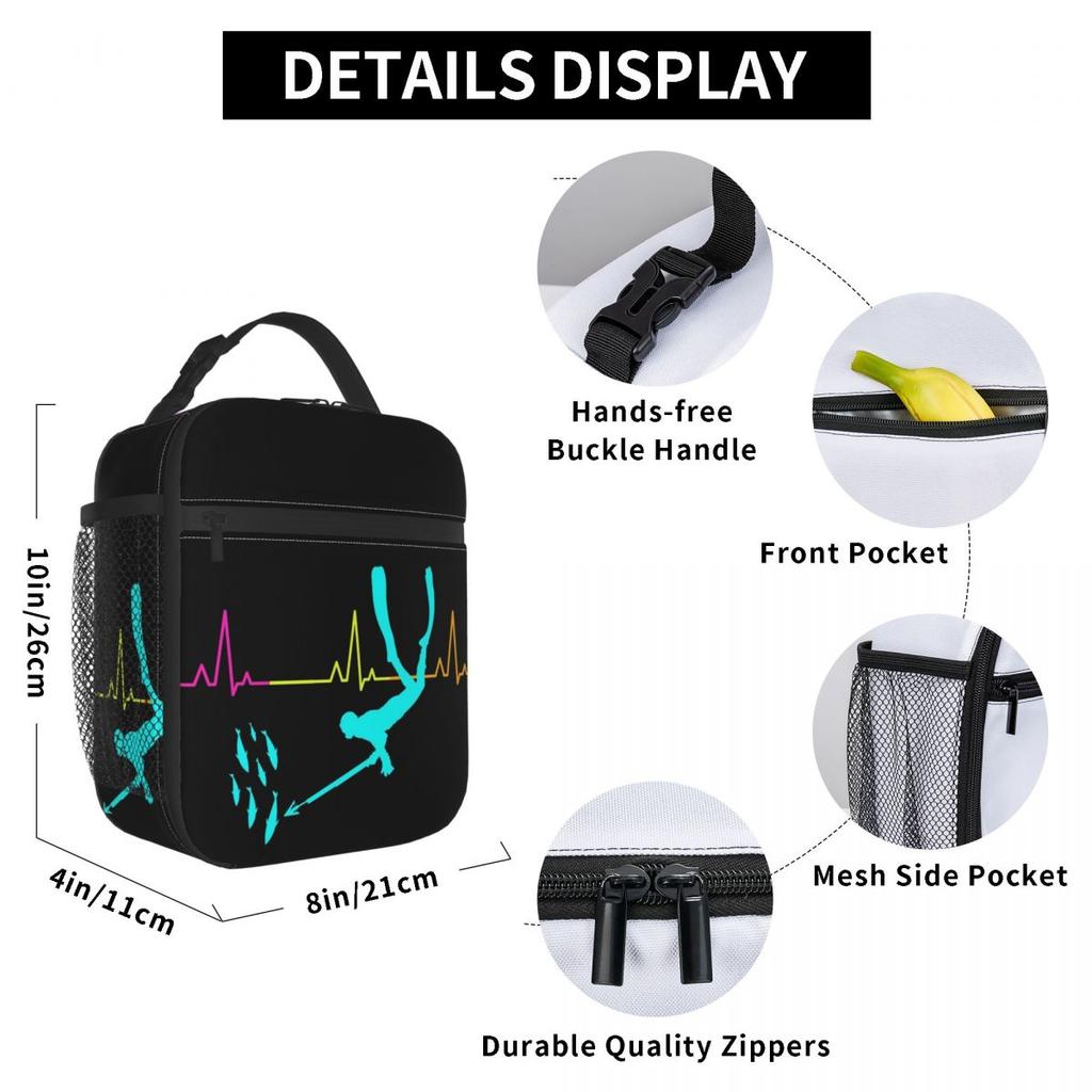 Spearfishing Spearfisher Fishing Heartbeat Pulse Insulated Lunch Bag for Kids School Cooler Thermal Food Box Tote Lunch Boxes