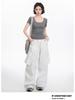 2025 Women's Gray U-Neck Slim Fit T-Shirt: Short-Sleeved, Waist-Cinching, Flattering, with Wide Neckline for Summer.
