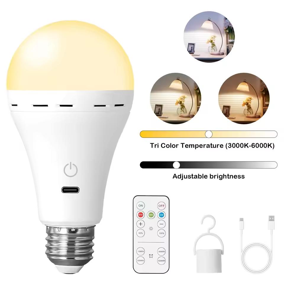 3/RGB Color USB Led Bulb Rechargeable Light Dimmable E27 Bulbs with Timing Cordless Battery Operated Lamp