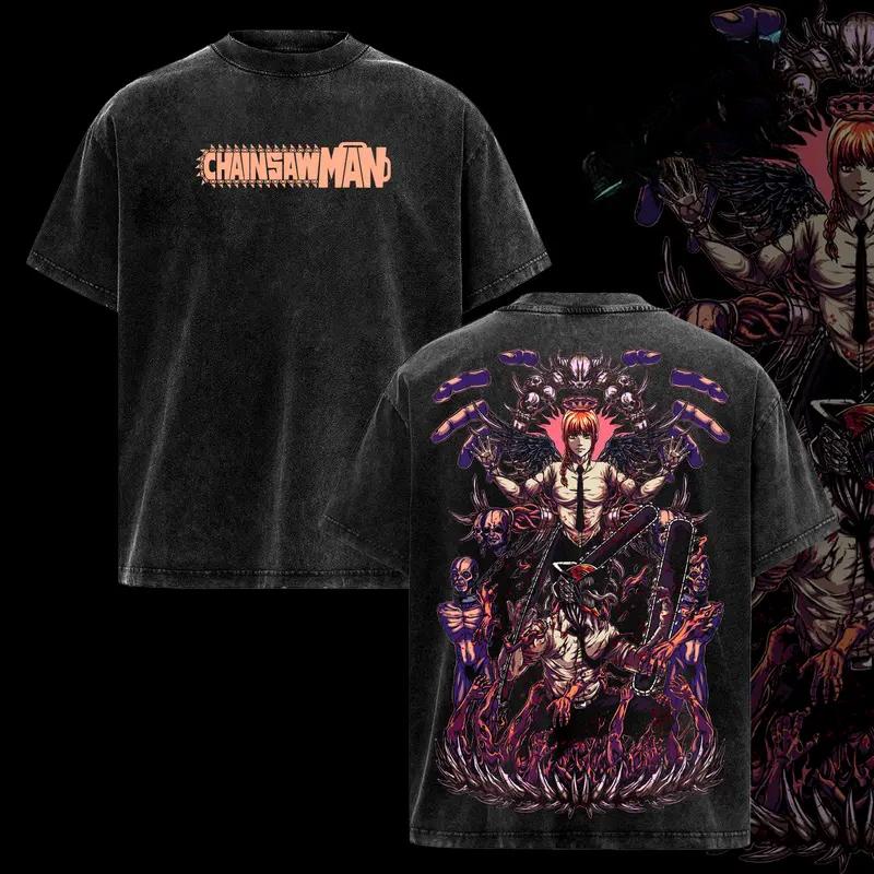 

Chainsaw Man Makima Denji Graphic Tshirt Men Women Clothing Short Sleeve Cotton T-shirts Retro Washed Tee Harajuku Male T Shirt S