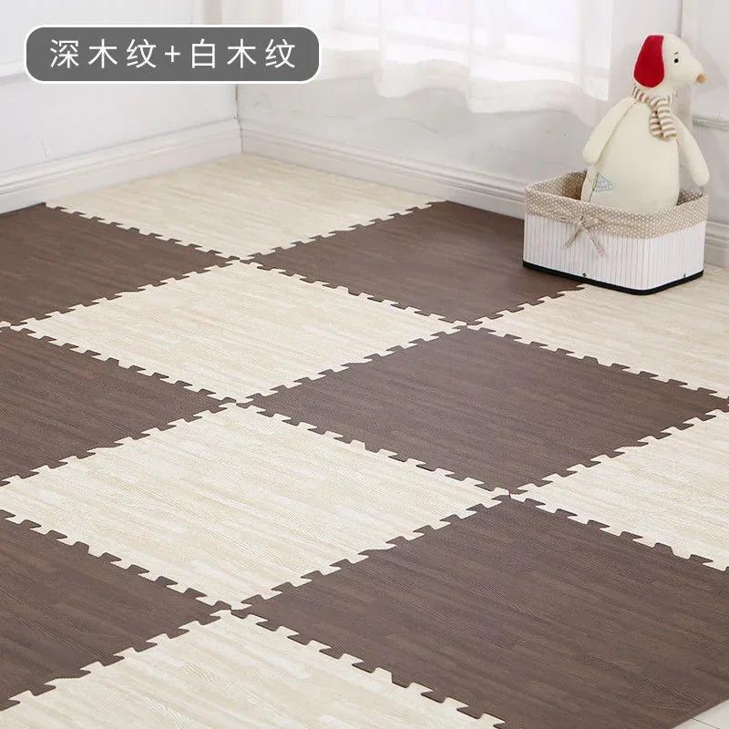 Holz Baby EVA Schaum Spielmatte Puzzlematte Ineinandergreifende Übungsfliesen Krabbelteppich für Kinder Spielaktivität Weicher Boden 30x30x1cm