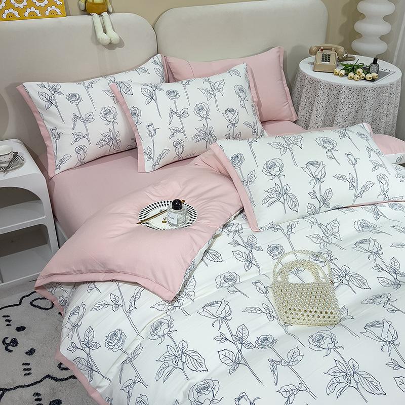 Category A Maternal and Infant Grade Washed Cotton and Linen Bed Cotton Four-piece Set and Three-piece Set Pure Cotton Bed Sheet and Quilt Cover
