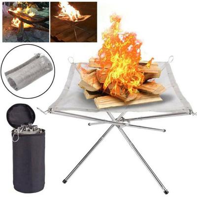 Portable Folding Firepit with Stainless Steel Grill Mesh Easy Setup Collapsible Outdoor