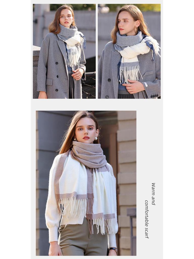 Contrast Plaid Tassel Scarf: 2023 Warm Korean-Style Shawl, Imitation Cashmere for Couples in Autumn & Winter.