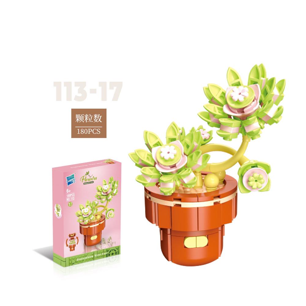 Flower Potted Plant Succulents Building Blocks Ornaments Models Home Decoration Flower Bouquet MOC Bricks Assembly Toy Kids Gift
