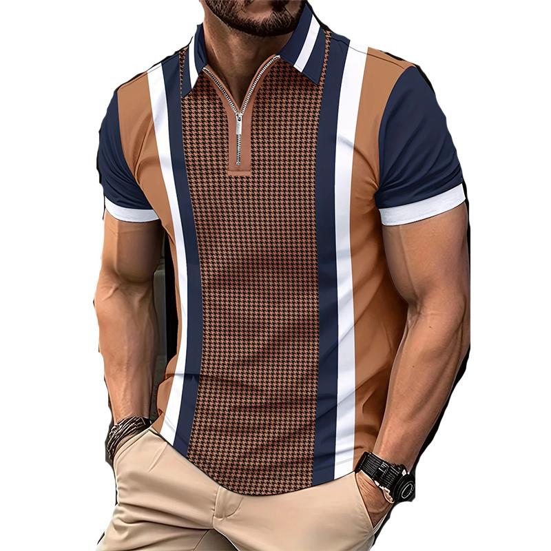 Men's Fashionable and Comfortable Houndstooth Pattern Design Digital Printing Summer Outdoor Wear Europe Popular Polo Shirt