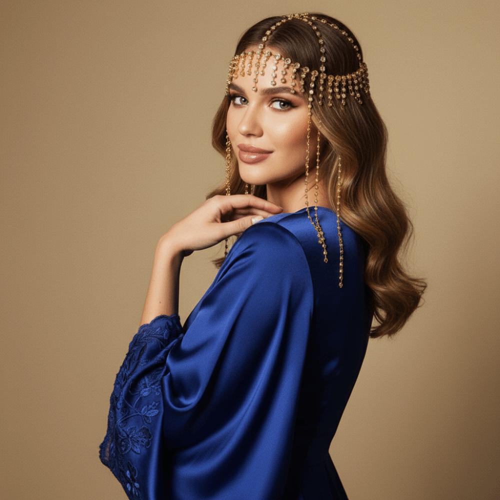 Flash Rhinestone Cap Headpiece Full Rhinestone Inlay Tassel Headband  Stage Performance