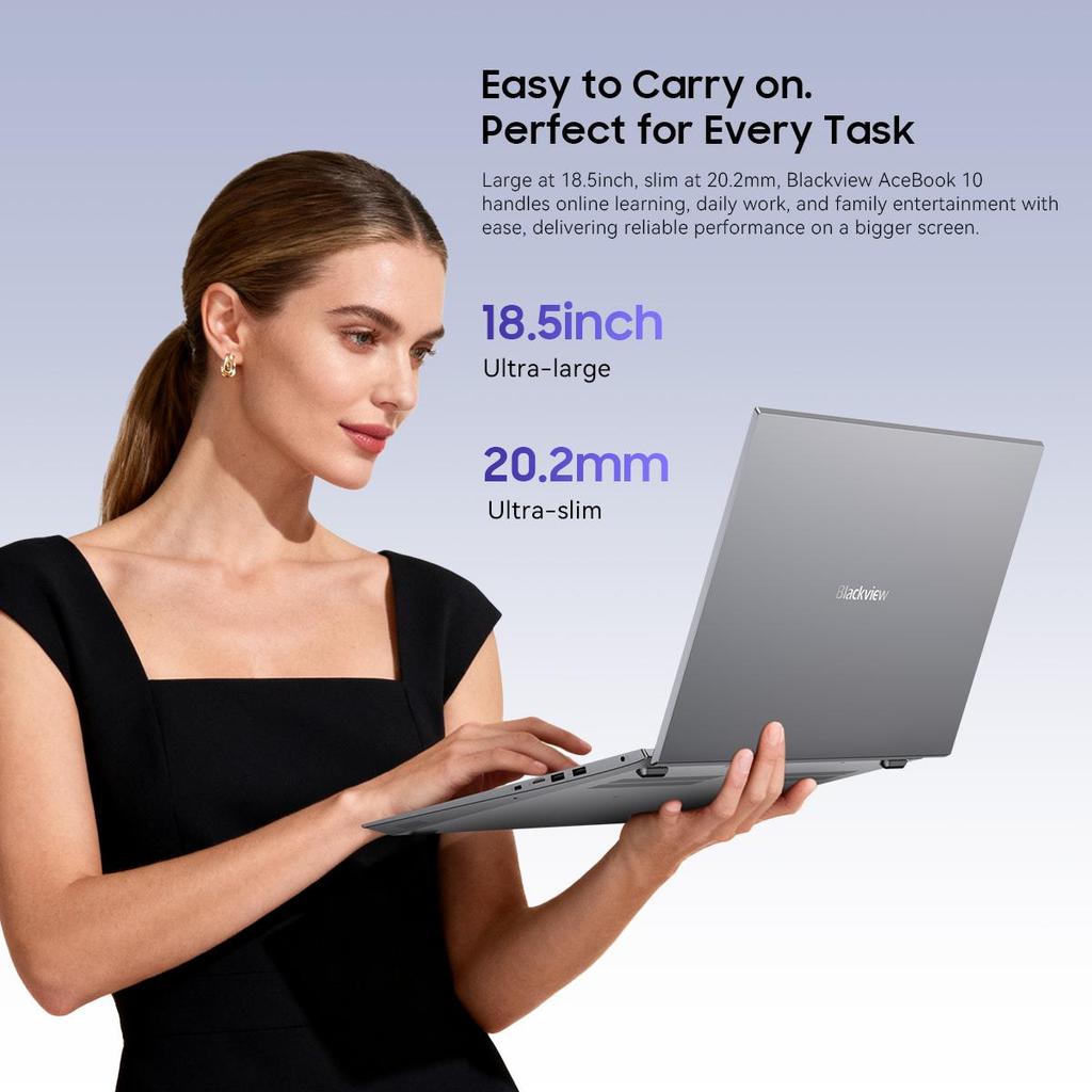 Blackview AceBook 10 18,5-Zoll Laptop Intel N150 Prozessor, 16GB RAM, 512GB SSD, 0-180° flach klappbares Scharnier