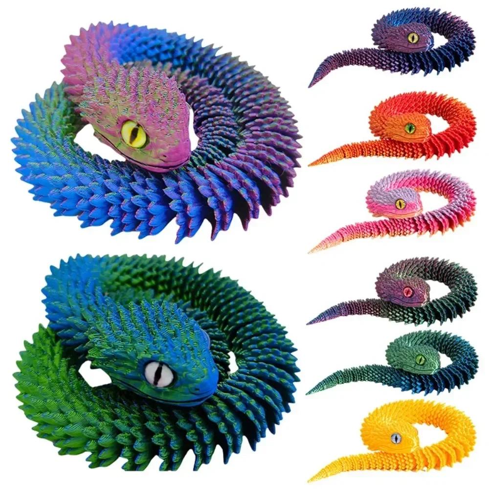 Home 3D Printed Snake Movable Joint Simulation Snake Figurine Creative Office Desktop Ornament New Year Gifts Crafts Gift