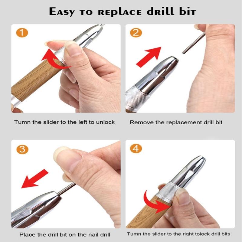 Heart Patterned Wooden Electric Nail File For Salon Home Use Ergonomic Grip Lightweight Multi Speed Polishing Device