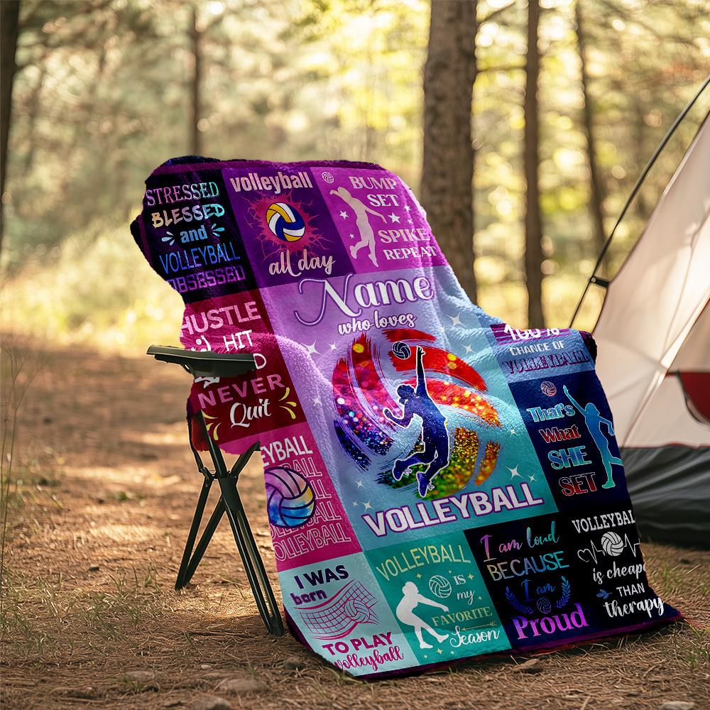 Volleyball Outdoor Customize Your Name Blanket Comfortable Soft Lightweight Multipurpose Blanket For Travel Camping Picnic Sofa Office Bed Living Room