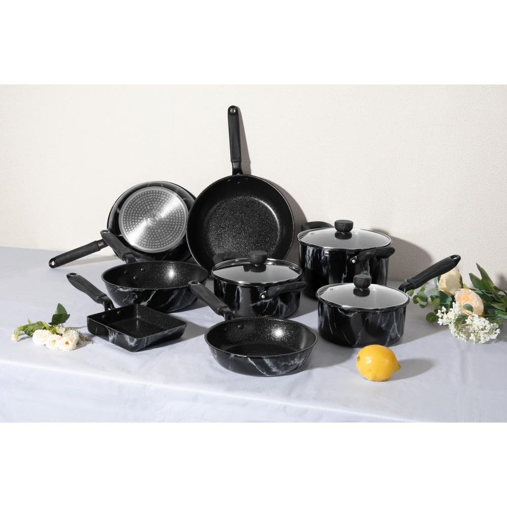 Bestco NX-152 Marble Kitchen 20cm Casserole Saucepan, Black, Marble Pattern, Induction/Gas Cookware