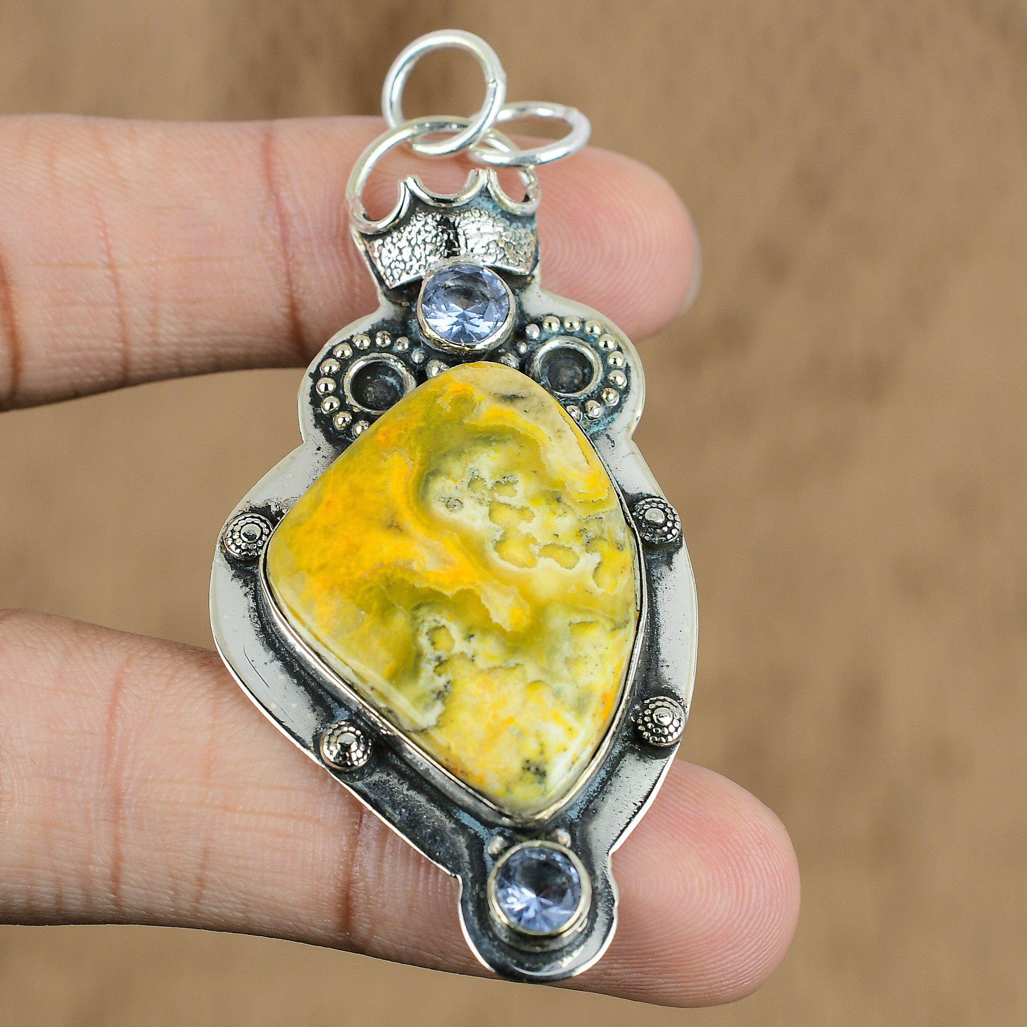 

Bumble Bee Jasper Stone Tanzanite Quartz Trendy Boho Pendant Jewelry 925 Silver