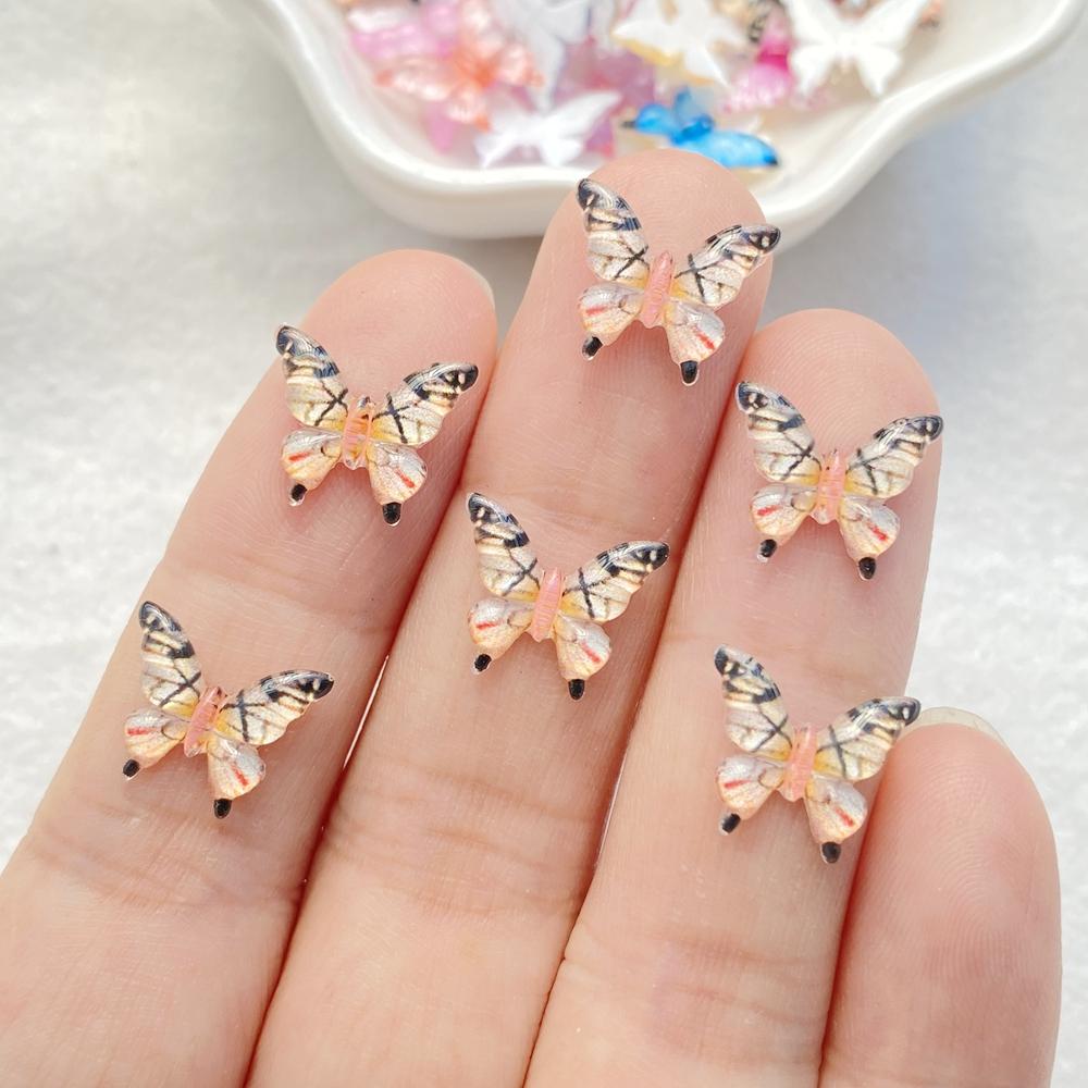50Pcs Cute Mini Cartoon Colorful Butterflies Nail Art Resin Designer Charms Diy Craft For Nail 3D Decorations Jewelry