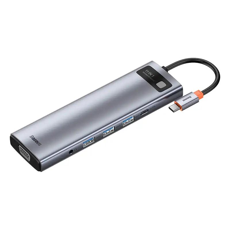 Hub 11W1 Baseus Metal Gleam Series, Usb-C Do 3X Usb 3.0 + 2X Hdmi + Usb-C Pd + Ethernet Rj45 + Microsd/Sd + Vga + Aux