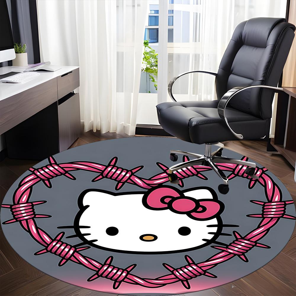 1pc Hello Kitty Chair Carpet for Office Non Slip, Machine Washable Rug for Office, Room Holiday Decor for Christmas, Birthday Polyester