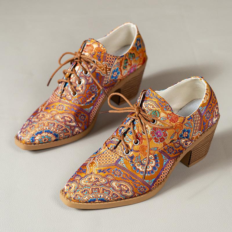 Autumn boots new thick heel graffiti single shoes large size high heel