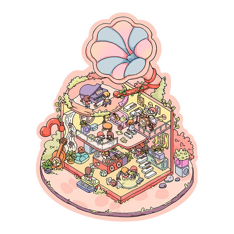 Cute 3D Cartoon Cottage Landscaping Stickers for Collage Journals